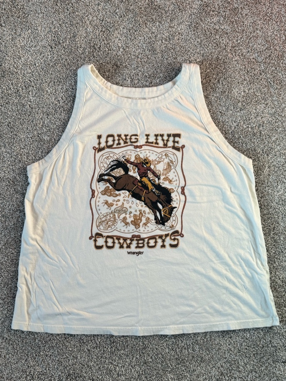 Wrangler Cream Tank Top with Brown Cowboy Graphic